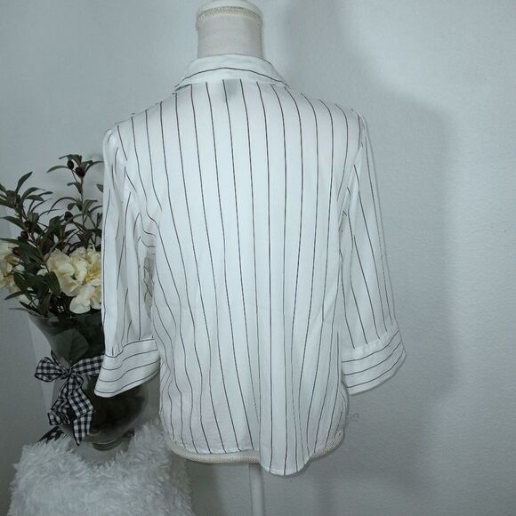 H&M WHITE & BLACK STRIPE BLOUSE SZ.0 EUC - Picture 4 of 5
